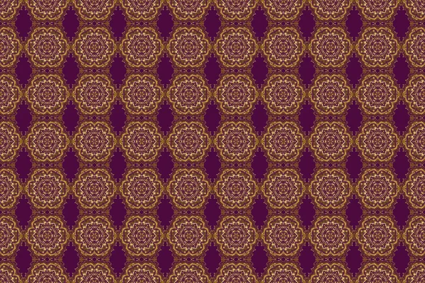 紫色の背景にバロック様式のシームレスな東洋の装飾 伝統的な古典的なラスターゴールデンパターン — ストック写真