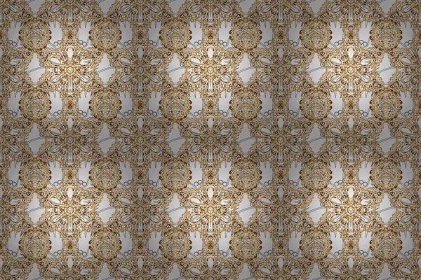 Golden pattern thai silk style raster design for print, fabric or textile. Line thai seamless pattern golden on a backdrop. Traditional Thailand golden background and texture with grid.