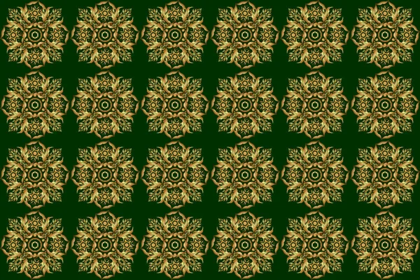 Vintage Design Green Golden Colors Raster Seamless Pattern Green Background — Stock Photo, Image