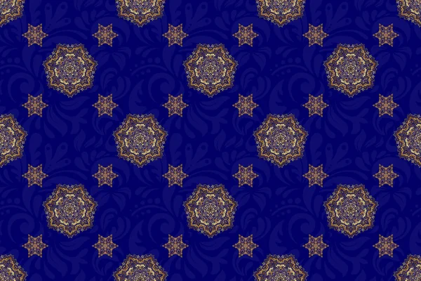 Padrão Sem Costura Ornamento Oriental Impressão Têxtil Azul Dourada Desenho — Fotografia de Stock