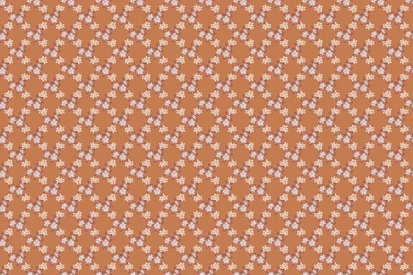 Kusursuz desenli, turuncu, kahverengi ve bej renkli küçük çiçekler. Raster el boyaması çiçekler..