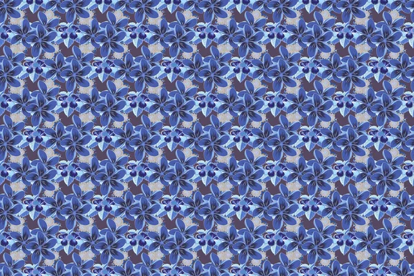 Растровый Бесшовный Узор Фоне Стилизованными Цветками Листьями Плюмажа Синем Голубом — стоковое фото