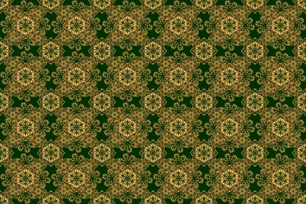 バナー ラッピング ウェディングカードに使用できます イスラム教徒 東洋の装飾品 インドの装飾品 ペルシャのモチーフ イスラム東洋のシームレスなパターン 緑の背景に金色の円飾り — ストック写真