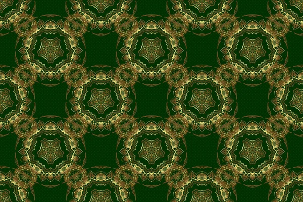 Raster altın desen, altın çizgiler ve ızgaralar pürüzsüz desen, eğri metal, folyo arka plan ve yeşil arka planda 3 boyutlu görsel efektler..