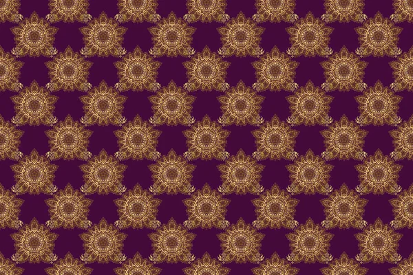 Texture Dorata Sfondo Viola Modello Senza Cuciture Raster Con Ornamento — Foto Stock