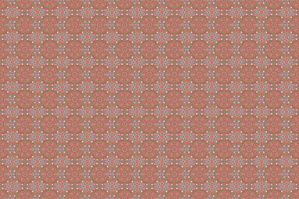 Raster seamless ornament in pink, violet and beige colors. Distressed damask seamless pattern background tile.