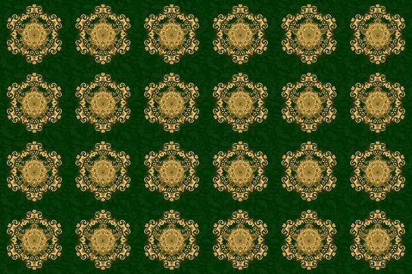 Soyut Model Yeşil Arka Planda Elle Çizilmiş Altın Mandala — Stok fotoğraf