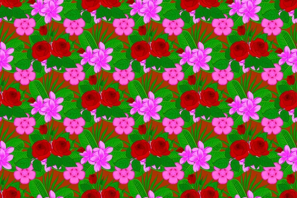 Бесшовный Абстрактный Цветочный Узор Розового Красного Зеленого Цветов Геометрический Листовой — стоковое фото