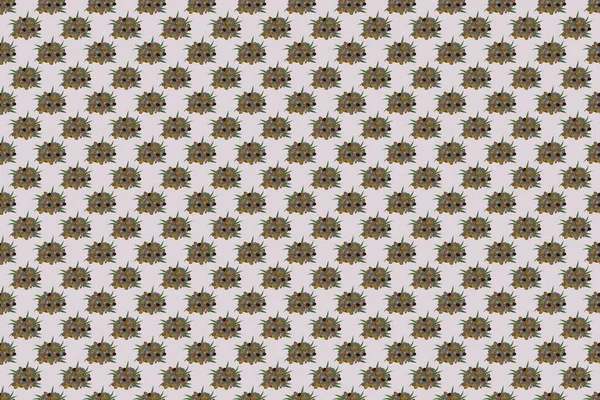 Seamless pattern with forget-me-not flowers in green, brown and gray colors. Exquisite pattern of forget-me-not flowers. Beautiful raster pattern for decoration and design. Vintage style trendy print.