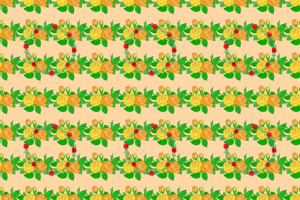 Trendig Tryck Med Akvarell Disiga Ros Blommor Och Gröna Blad — Stockfoto