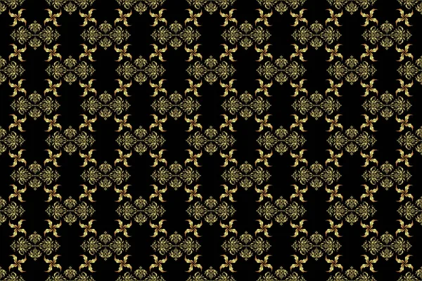 シームレスな古典的なラスター黄金のパターン 黒を基調とした伝統的な装飾 — ストック写真