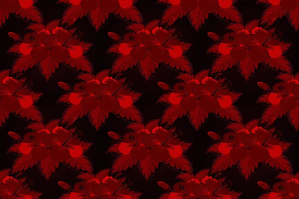 Červený Černý Ibišek Květů Bezešvé Vzor Rastrová Ilustrace — Stock fotografie