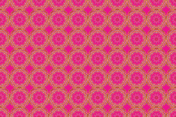 Raster seamless floral pattern in yellow and red colors for design, textile or fabric. Raster illustration.