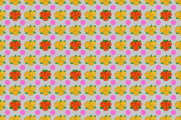 Stilvolle Tapete Mit Rosenblüten Und Grünen Blättern Abstrakter Raster Hintergrund — Stockfoto