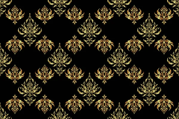 Raster Seamless Background Star Pattern Black Backdrop Golden Vintage Ornament — Stock Photo, Image