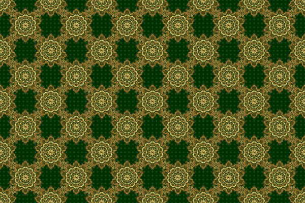 Golden Vintage Seamless Pattern Green Background Abstract Raster Golden Texture — Stock Photo, Image
