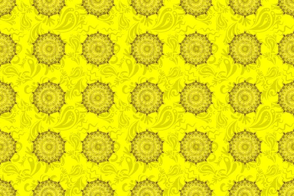 Raster Szkic Złotym Ornamentem Żółtym Tle Złoty Wzór Bez Szwu — Zdjęcie stockowe