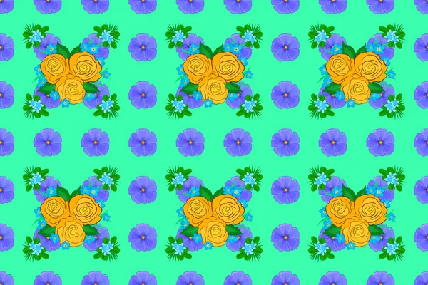 Yeşil Bir Arka Planda Renkli Yönlü Desen Kusursuz Çiçek Süsü — Stok fotoğraf