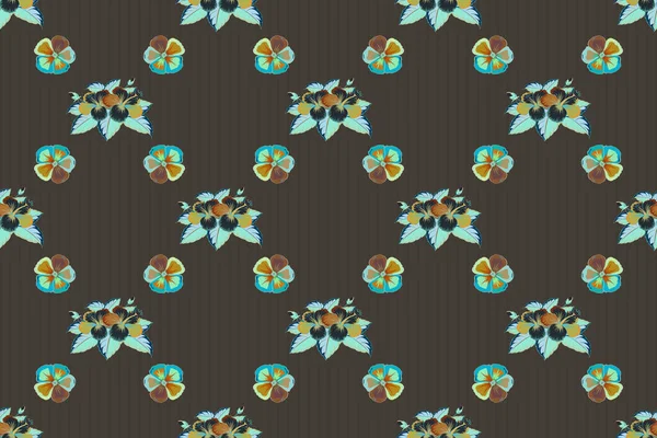 Hibiscus Raster Bezešvé Vzor Bezešvé Tropické Květiny Modré Šedé Zelené — Stock fotografie