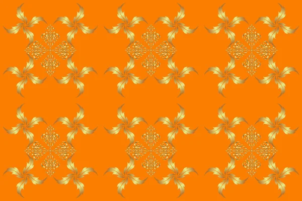 新年2018年の休日の装飾 オレンジ色の背景に金色のスタイルの星 黄金の幾何学的な要素と抽象的なシームレスなパターンをラスター 扇型クリスマスゴールド — ストック写真