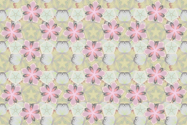 Geometric seamless pattern. Abstract geometric pattern. Pink, green and beige texture. Stylized background with rhombus and nodes.