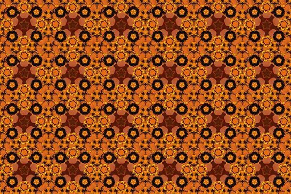Бесшовный Цветочный Узор Милые Цветы Черном Оранжевом Коричневом Цветах Растровая — стоковое фото
