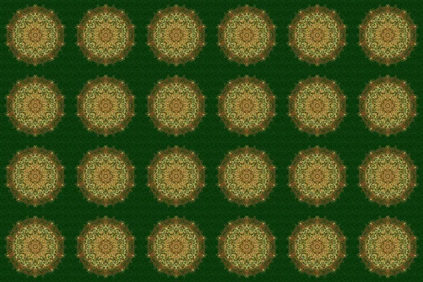 ラスター幾何学的サークル要素 黄金の曼荼羅 東洋的なモチーフ 緑色の背景に丸い装飾パターン イスラーム アラビア語 インドの宗教の精神的および儀式的シンボル — ストック写真
