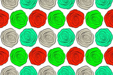 Nazik renkler. Kadın deseni. Yeşil, kırmızı ve nötr çiçekli kusursuz desen suluboya. El yapımı..