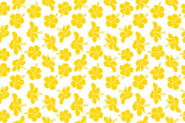 Hibiscus çiçeğinin beyaz arkaplanda sarı renklerde pürüzsüz deseni.
