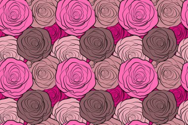 Güzel, pürüzsüz desenli, soyut pembe gül çiçekleri. Küçük renkli çiçekler. Küçük şirin, sade bahar stilize gül çiçekleri.