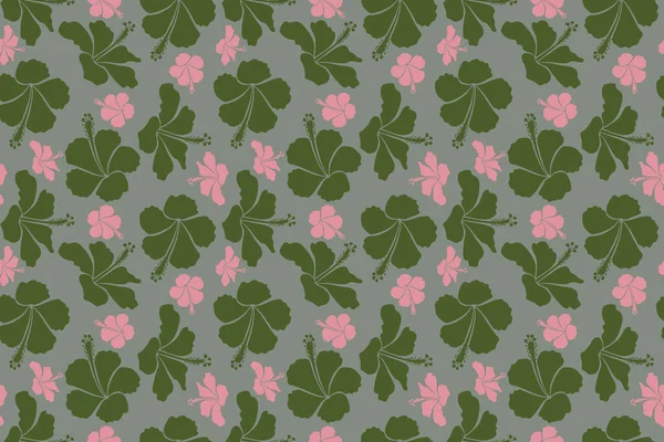 Tropickými Květinami Akvarelovém Stylu Šedá Růžová Zelená Ibišek — Stock fotografie