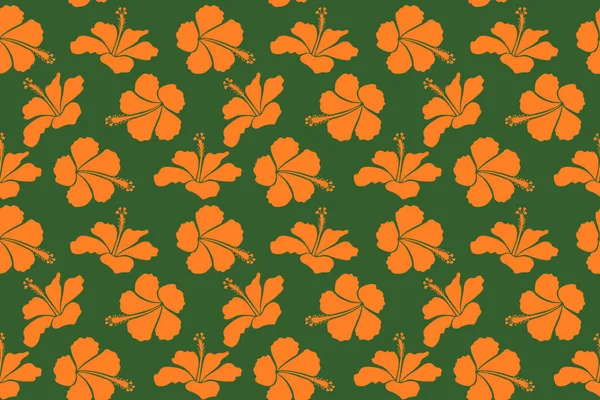 Modello Senza Cuciture Nei Colori Arancio Verde Fiori Tropicali Ibisco — Foto Stock