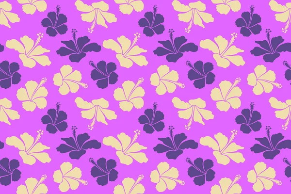 Hawaiian tropical natural floral in violet and beige colors. Violet and beige hibiscus flowers in a trendy style.