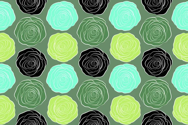 Floral illustration. Bouquet of retro plants. Vintage design. Abstract rose background in black, blue and green colors. Roses seamless pattern with flowers in Victorian style.