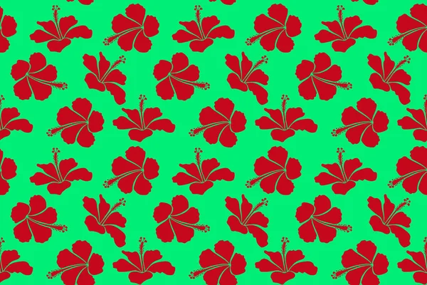 Green Red Hibiscus Pattern Watercolor Floral Seamless Pattern Exotic Seamless — Stock Photo, Image