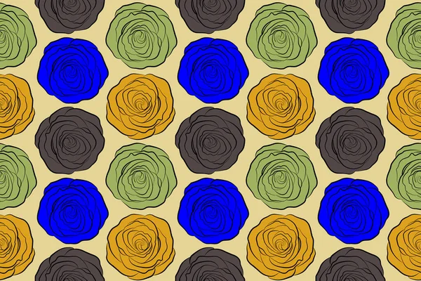 Floraler Hintergrund Mit Stilisierten Rosen Handgezeichnete Nahtlose Muster Neutrale Gelbe — Stockfoto