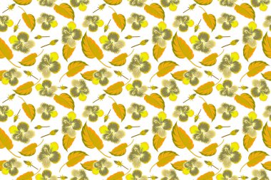 Aloha Hawai gömleği pürüzsüz Hibiscus desenli Beyaz arka planda sarı renkli.