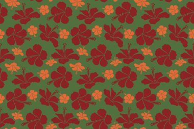 Yeşil, kırmızı ve turuncu renklerde suluboya efektli tropikal amber çiçekleri.