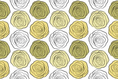 Beyaz, sarı ve nötr renklerde soyut bahar dekoratif güller. Gül simgesi.