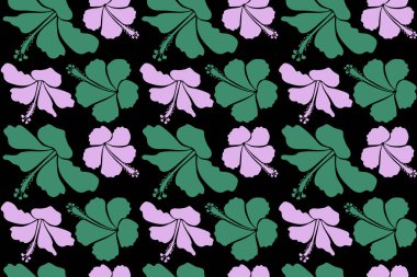 Tarafsız ve yeşil renklerde siyah arka planda çeşitli amber çiçekleri. Çiçeksiz desen.