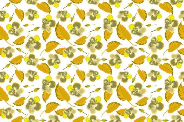 Aloha Hawaiian Shirt seamless Hibiscus Pattern On white Background in yellow Colors.