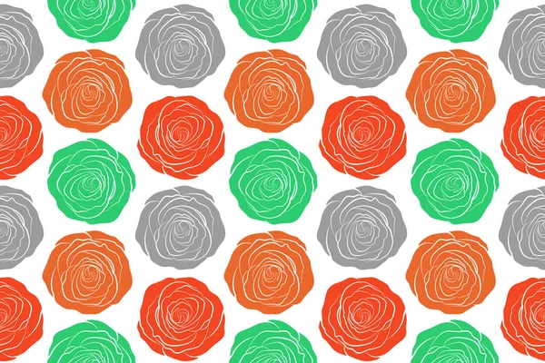 Rosenblüten Nahtloses Muster Handgemalte Illustration Grünen Grauen Und Orangen Farben — Stockfoto