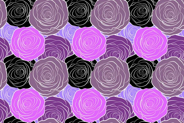 Violet roses petals. Cute seamless pattern with abstract rose flowers.