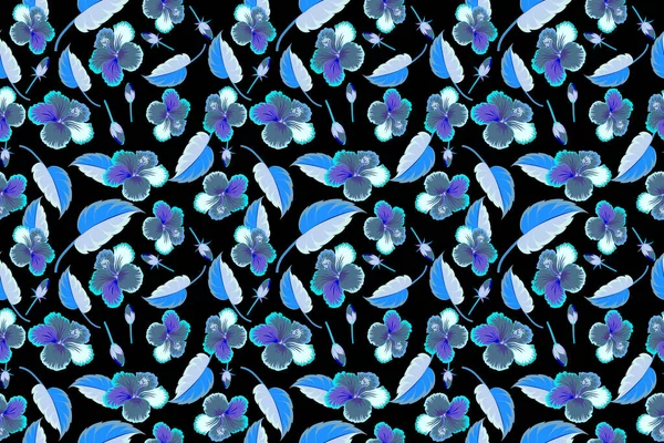 Nahtloses Muster Tropischer Hibiskusblüten Blauen Farben Mit Aquarell Effekt Auf — Stockfoto