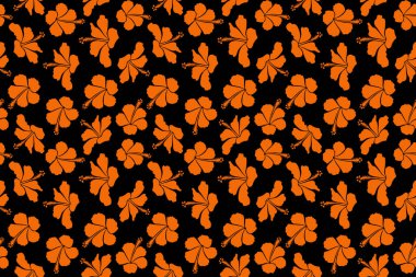 Siyah arka planda turuncu renkli Hibiscus. Aloha Hawai gömleği kusursuz desenli..