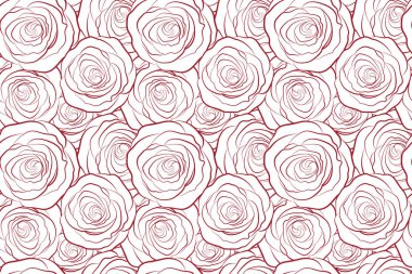 Beyaz arka planda küçük kırmızı çiçekler. Bahar çiçeği arkaplanı. Küçük tek renkli gül çiçeklerinde hoş, pürüzsüz desen. Moda baskıları için zarif şablon.