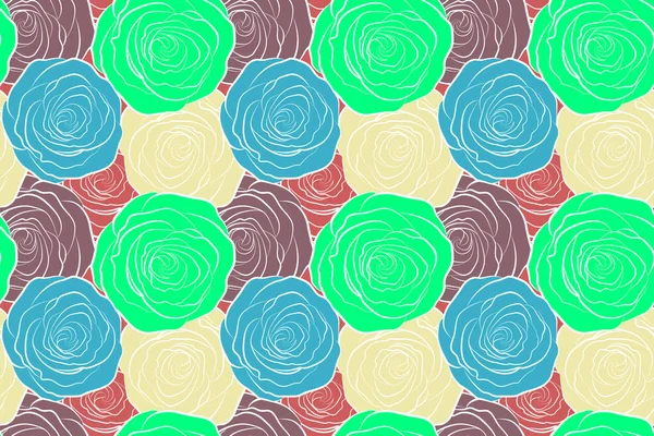 A vintage style watercolor drawing of a branch of multicolor roses. Open flowers and buds seamless pattern.
