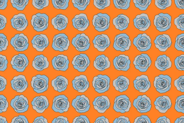 Bezešvé Akvarel Vzor Abstraktní Modré Oranžové Růže Květiny — Stock fotografie
