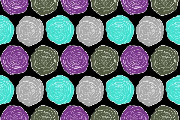 Hold rose flower. Rose texture Illustration. Abstract seamless pattern with stylized gray, purple and green rose flowers.