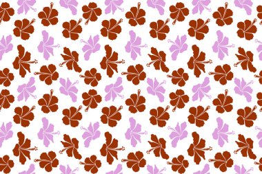 Kahverengi ve nötr renklerde amber çiçekleri olan tropik, dikişsiz desenler. Beyaz arka planda çiçek.